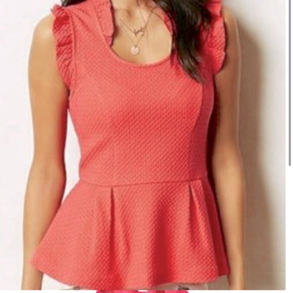 Anthropologie Coral Peplum Ruffle-Sleeve Top